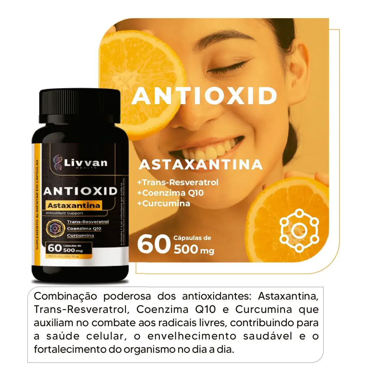 Antioxid — Astaxantina + Coenzima Q10 + Trans-Resveratrol
